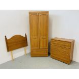 3 PIECES OF ALSTONS BEDROOM FURNITURE TO INCLUDE 2 DOOR WARDROBE 76cm X 52cm X 191cm,