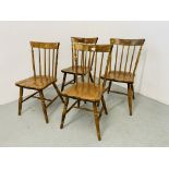 A SET OF FOUR MODERN BEECHWOOD STICK BACK KITCHEN CHAIRS