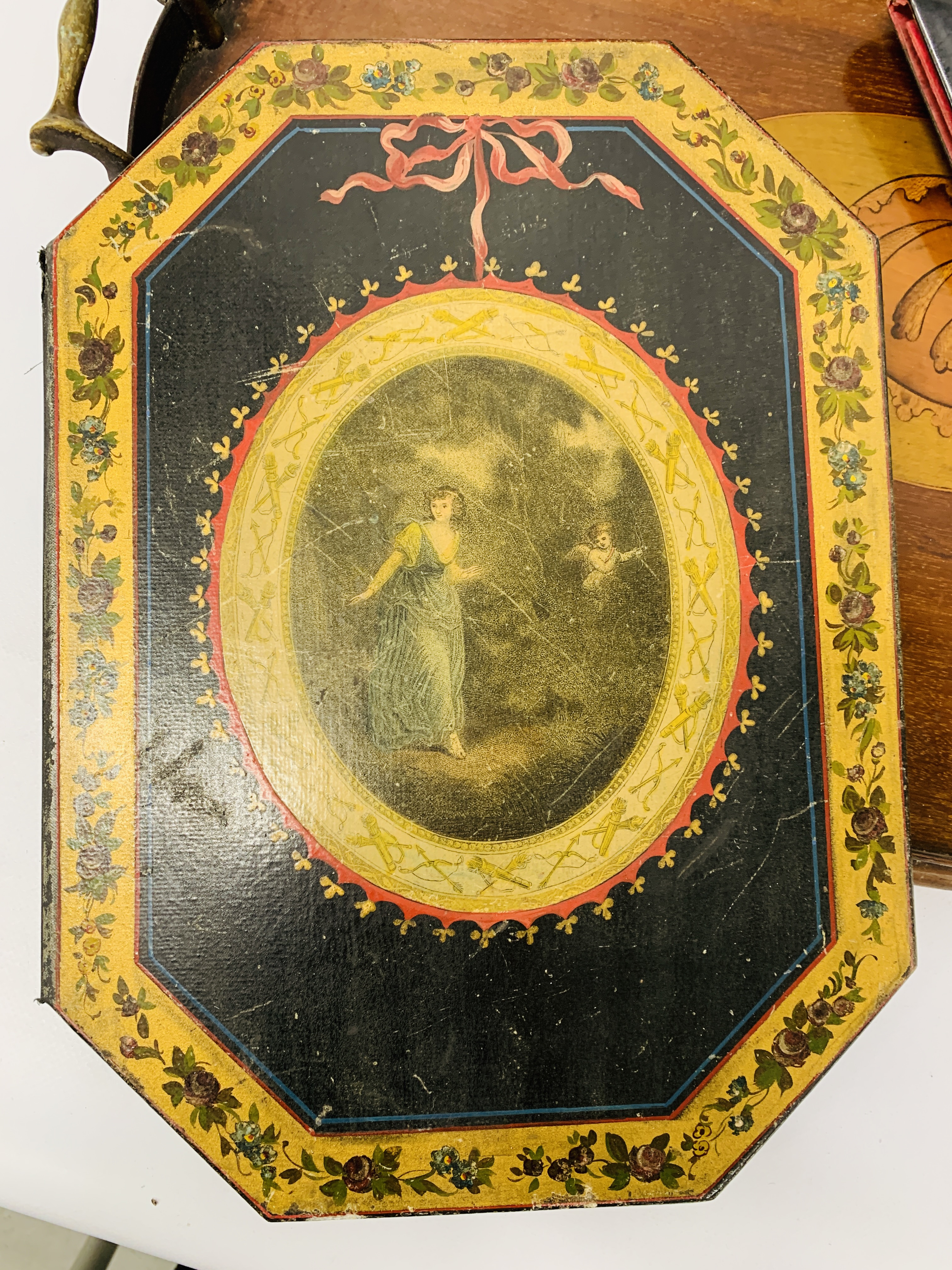 An Edwardian oval tray with shell inlay, a C19th decorated blotter, - Image 2 of 7