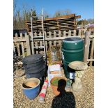 WATER BUT & STAND, STONEWORK FIGURED BIRD BATH, QTY TERRACOTTA BORDER EDGING, 2 x GARDEN PLANTERS,