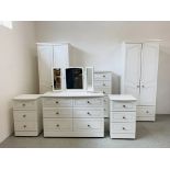 A SIX PIECE "ASPEN" BY ALSTONS MODERN WHITE FINISH BEDROOM SUITE COMPRISING OF TWO DOUBLE WARDROBES