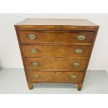 A MAHOGANY ANTIQUE FOUR DRAWER CHEST ON BRACKET FOOT, WIDTH 93cm, DEPTH 45cm,