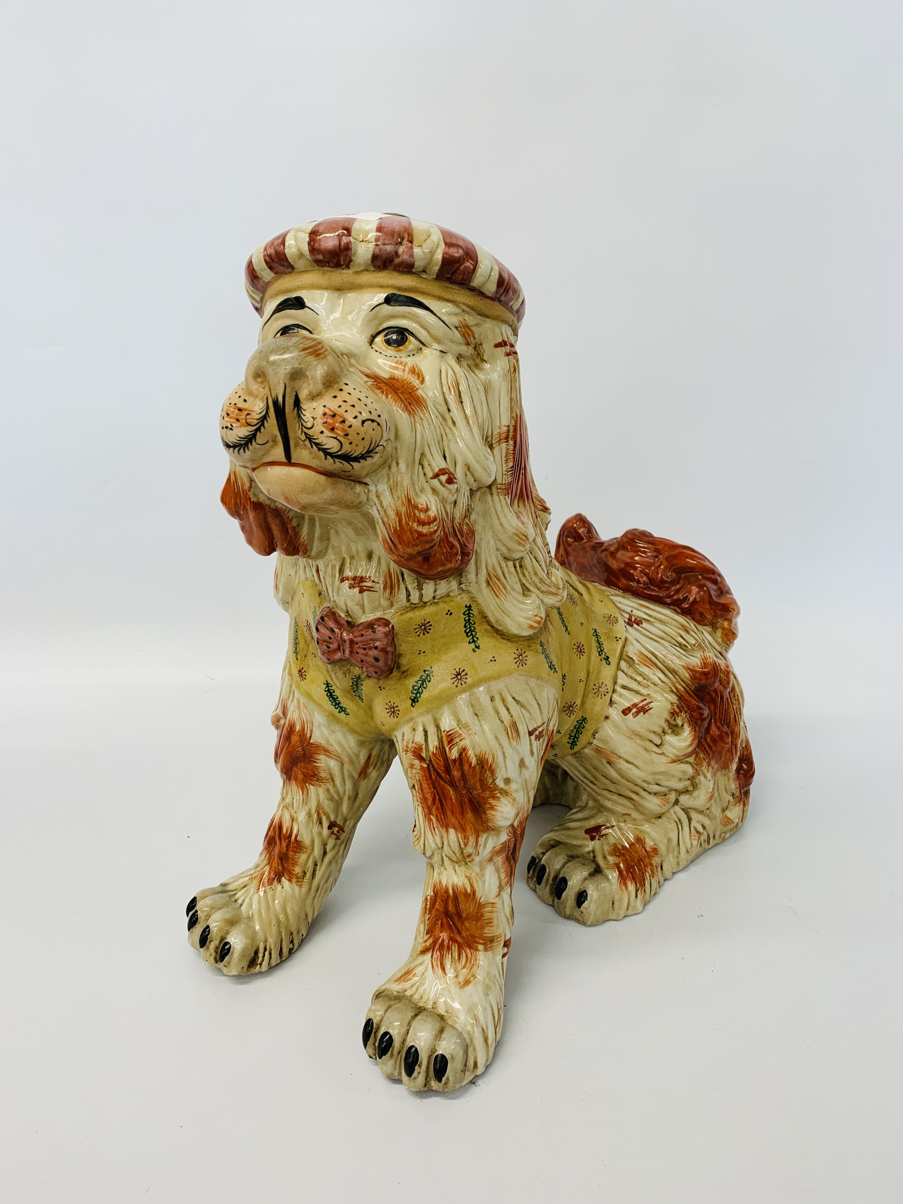 A LARGE REPRODUCTION STAFFORDSHIRE STYLE DOG ORNAMENT "JOCK" HEIGHT 45cm