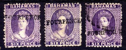 BAHAMAS: 1883 FOURPENCE ON 6d. UNUSED WI