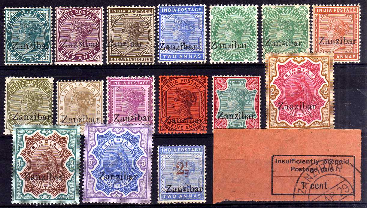 ZANZIBAR: 1895 OVERPRINTS ON INDIA OG SE