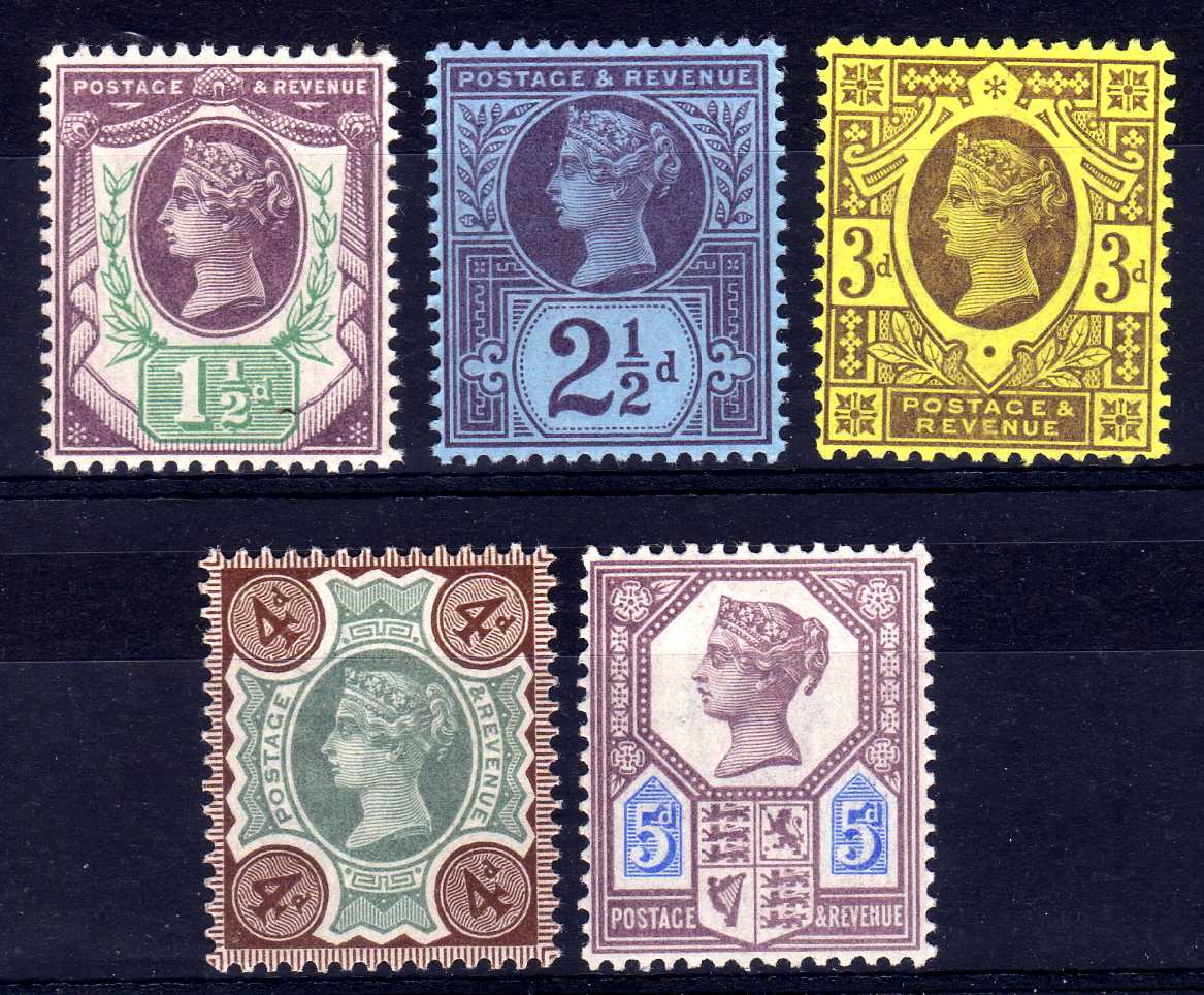 GB: 1887-1900 JUBILEE, FIVE VALUES TO 5d
