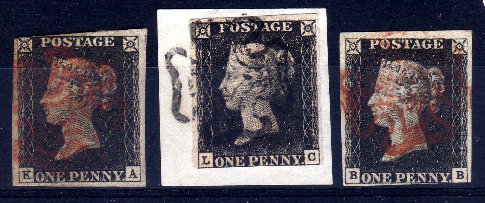 GB: 1840 1d BLACKS, THREE UNPLATED USED