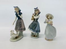 3 X LLADRO FIGURINES TO INCLUDE 2 FLOWER GIRLS & GIRL WITH GEESE