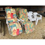 2 X PAIRS OF FOLDING GARDEN SUN CHAIRS AND SET OF FOUR WHITE UPVC GARDEN CHAIRS
