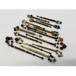 15 X VINTAGE WOODEN TURNED LACE MAKING BOBBINS ALL WITH SPANGLES,