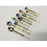 10 X VINTAGE BONE LACE MAKING BOBBINS ALL WITH SPANGLES,