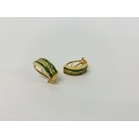 PAIR OF LADIES EMERALD & DIAMOND EARRINGS MARKED 18K