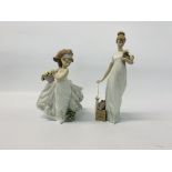 2 X LLADRO ELEGANT FIGURINES TO INCLUDE LADY WITH UMBRELLA & LUGGAGE,