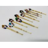 10 X VINTAGE BONE LACE MAKING BOBBINS ALL WITH SPANGLES, DECORATED,