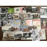 MIXED POSTCARDS WITH LANCSHIRE RPs, SHIPS, DOGS, 'GRANPOP' ETC.