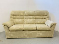 A G PLAN THREE SEATER MODERN SOFA WITH CREAM UPHOLSTERY - LENGTH 200CM.