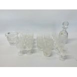 WATERFORD CRYSTAL DECANTER & WATER JUG TOGETHER WITH A COLLECTION 21 VARIOUS DRINKING GLASSES