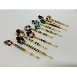 10 X VINTAGE BONE LACE MAKING BOBBINS ALL WITH SPANGLES,