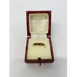 A 9CT GOLD VICTORIAN STYLE FIVE STONE GARNET SET RING