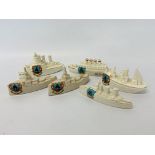 A GROUP OF 6 CRESTED WARE BATTLESHIPS "NORTH WALSHAM" TO INCLUDE ARCADIAN, CARLTON CHINA ETC.