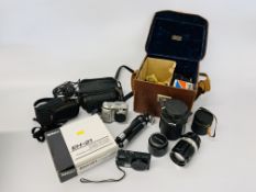 PHOTOGRAPHIC EQUIPMENT INCLUDING TWO NIKON DIGITAL CAMERAS, A NIKON BATTERY CHARGER, A KONICA LENS,