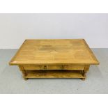 A BAKER BEDFORD HARDWOOD AND FLAGSTONE INSET TWO TIER COFFEE TABLE - 130 CM X 80 CM.