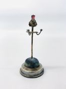 A SILVER HAT PIN STAND BY A & L LTD, BIRMINGHAM 1907, HEIGHT 9.5CM.