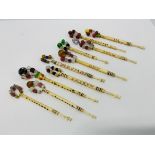 10 X VINTAGE BONE LACE MAKING BOBBINS ALL WITH SPANGLES, DECORATED,