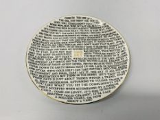 GRAYSON PERRY 100% ART PLATE - HOLBURN MUSEUM EDITION 2020. ARTIST STAMP ON BASE. 21cm DIAMETER.