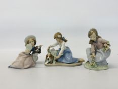 3 X LLADRO FIGURINES TO INCLUDE GIRL & DOG, GIRL & FLOWERS,