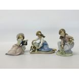 3 X LLADRO FIGURINES TO INCLUDE GIRL & DOG, GIRL & FLOWERS,