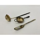 SILVER TEA STRAINER WITH EBONY HANDLE BIRMINGHAM ASSAY,