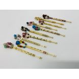 10 X VINTAGE BONE LACE MAKING BOBBINS ALL WITH SPANGLES, DECORATED,