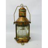 A LARGE BRASS AND COPPER MARINE LAMP "NOT UNDER COMMAND" LENS A/F HEIGHT 53CM