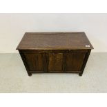 A SMALL OAK BLANKET BOX - W 76CM. D 36CM. H 49CM.