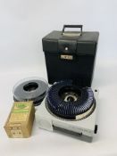 A QUANTITY OF SLIDES AND PHOTOGRAPHIC EQUIPMENT ALONG WITH A PROJECTOR AND CAROUSEL