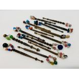 15 X VINTAGE WOODEN TURNED LACE MAKING BOBBINS ALL WITH SPANGLES