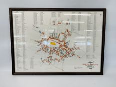 NORTH WALSHAM 1843 FRAMED MAP TOGETHER WITH A NORTH WALSHAM GAS WORKS PLAN (UNFRAMED) A/F