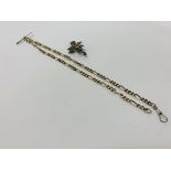 SILVER ALBERT CHAIN TOGETHER WITH A SILVER MARCASITE LEAF BROOCH