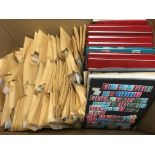 BOX OF GB STAMPS IN NINE DECENT STOCKBOOKS AND HUNDREDS OF ENVELOPES