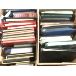 TWO LARGE BOXES MIXED STAMP COLLECTIONS IN TWENTY SEVEN ALBUMS OR STOCKBOOKS AND LOOSE, THEMATICS,