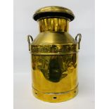 A VINTAGE BRASS UNITED DAIRIES MILK CHURN THE BODY STAMPED 1482/T UD (W) L TROWBRIDGE,