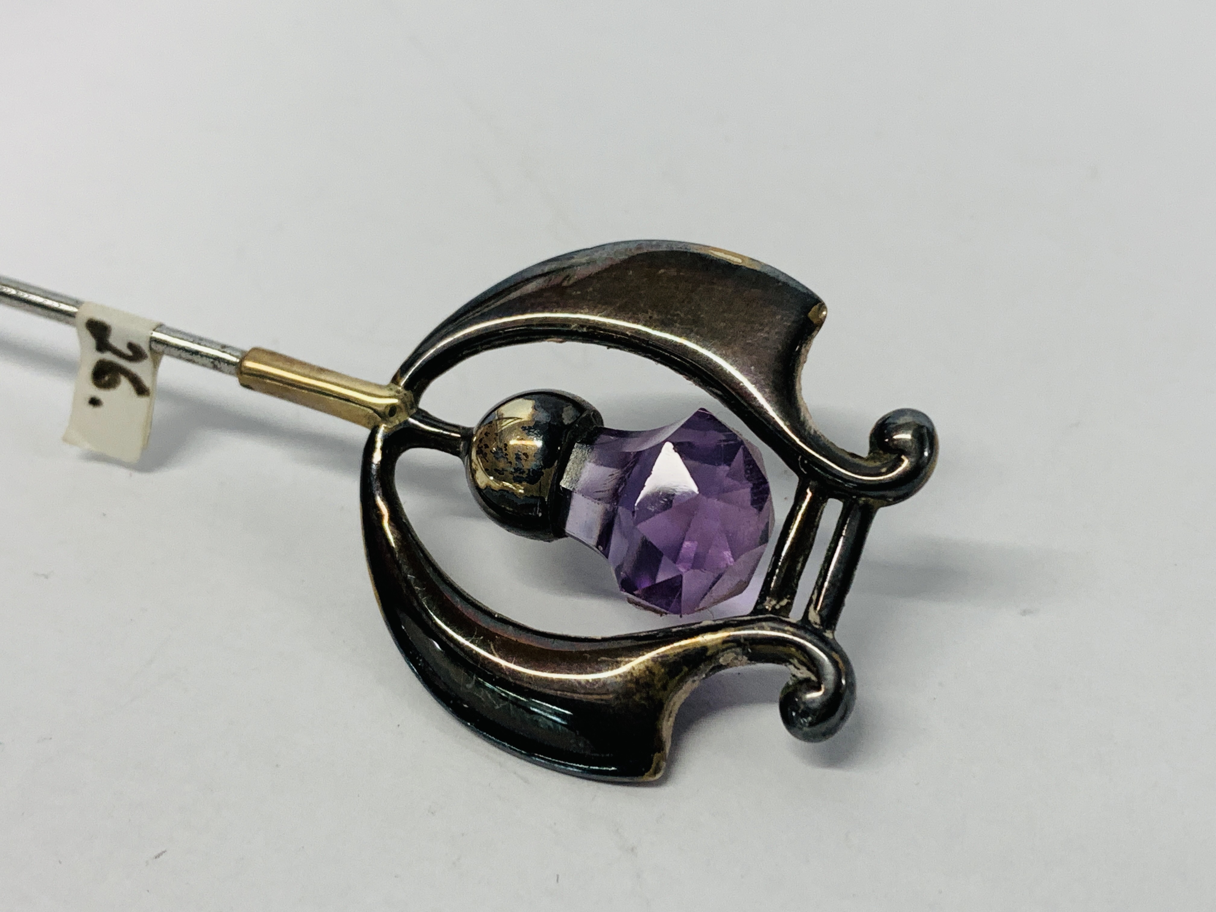 THREE SILVER CHARLES HORNER SILVER HAT PINS, EACH SET WITH A SINGLE AMETHYST, ONE LOOSE STONE, 25, - Image 6 of 10