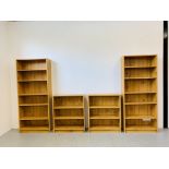 TWO FULL HEIGHT PINE EFFECT SHELVING UNITS W 76CM. H 180CM. AND TWO PINE EFFECT SHELF UNITS W 76CM.