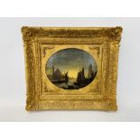 C19TH NETHERLANDISH SCHOOL: NOCTURNE WITH SHIPPING, OVAL, OIL ON CANVAS, RELINED,