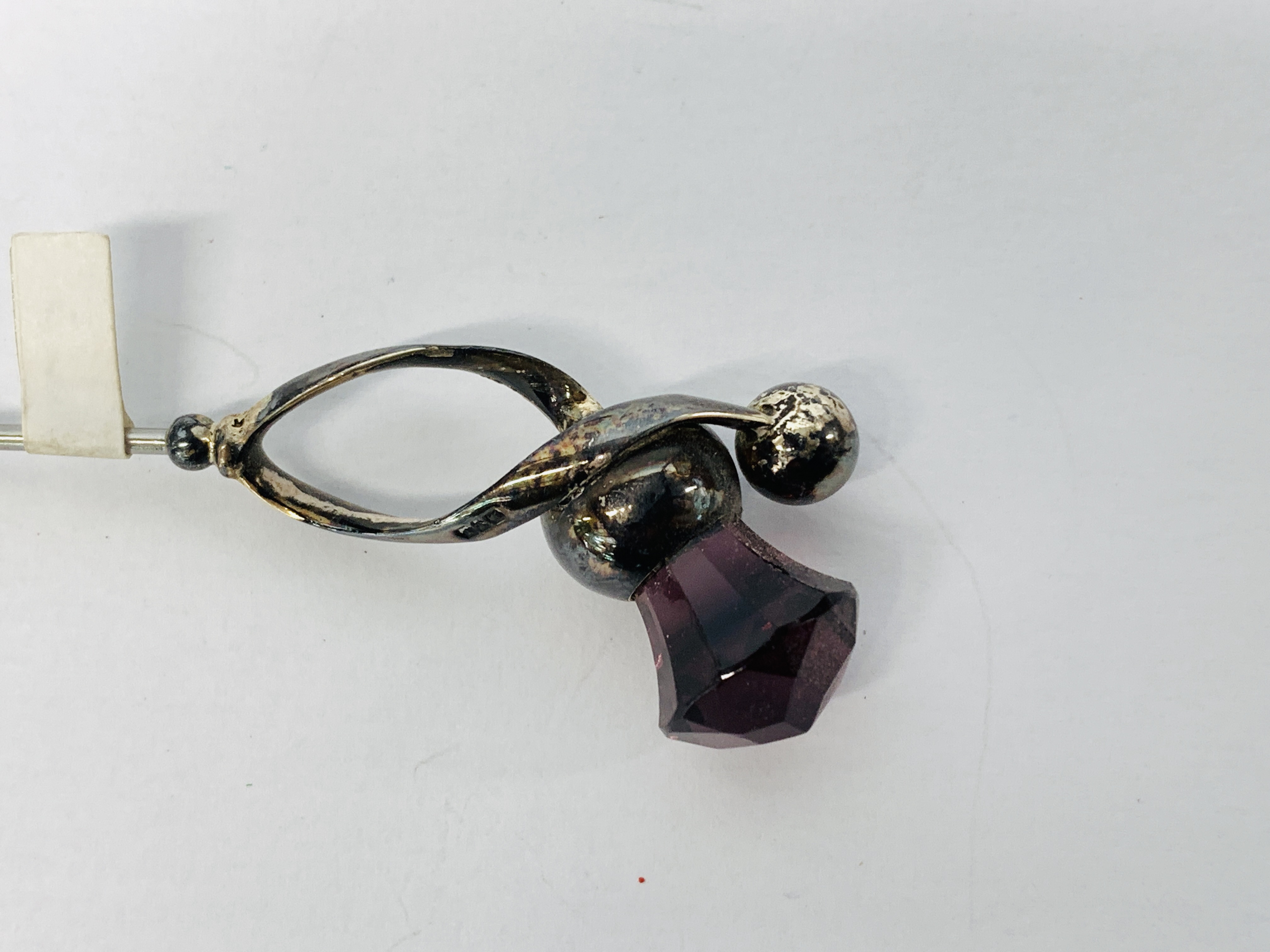 THREE SILVER THISTLE HEAD HAT PINS, EACH SET WITH A SINGLE AMETHYST, TWO BY CHARLES HORNER, - Image 3 of 9