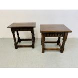 A PAIR OF REPRODUCTION OAK STOOLS