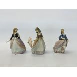 3 X LLADRO FIGURINES (1 MISSING UMBRELLA)