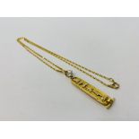 FANCY LINK NECKLACE MARKED 750 WITH EGYPTIAN YELLOW METAL PENDANT (CONTINENTAL HALL MARKS)