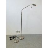 A MODERN DESIGNER BRUSHED STAINLESS STEEL FLOOR STANDING ANGLE POISE LAMP AND MATCHING TABLE LAMP